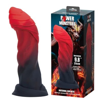 Dildo Power Monsters Infernal Goliath, 25 cm, pofalowany, silikon bezpieczny dla ciała