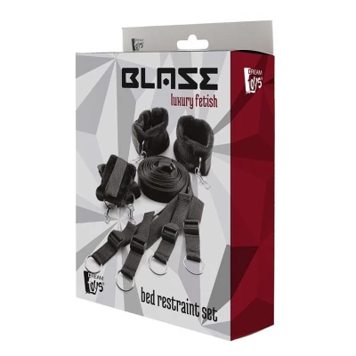 Ogranicznik łóżkowy BLAZE z mankietami z sztucznego futra, nylonowe paski, regulowane zapięcia