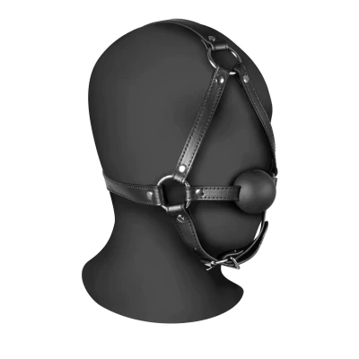 Uprząż głowy z kulkowym kneblem, regulowana, skóra PU, seria BDSM