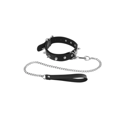 Smycz BDSM z obrożą Fétish Tentation, regulowana, z metalowymi kolcami i pierścieniami