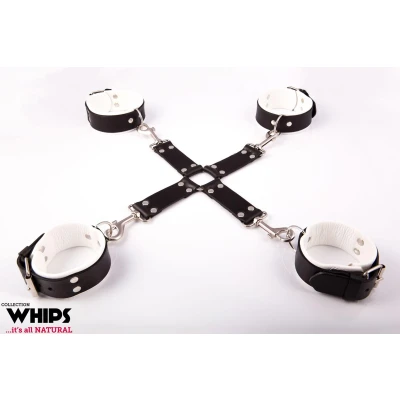 Krzyżak męski - skórzany, regulowane zapięcie, biało-czarny, szerokość 4 cm