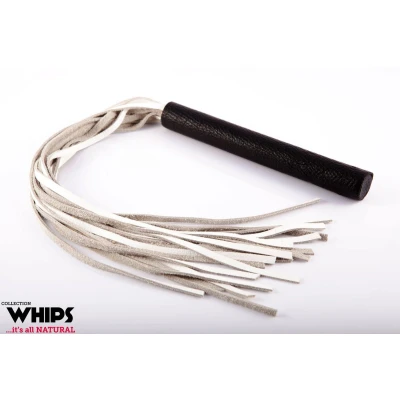 Pejcz duży WHIPS, długość 80 cm, ręcznie wykonany z naturalnej skóry, biały