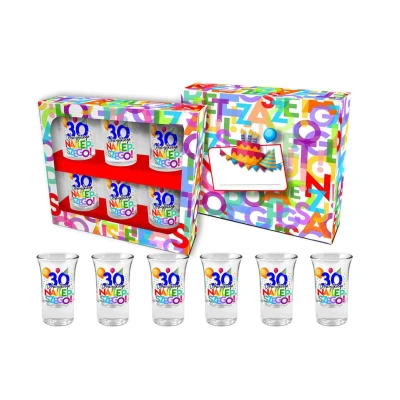 Kieliszki do wódki Urodzinowe, zestaw 6 sztuk, pojemność 35 ml, kolorowa grafika