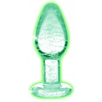 Zatyczka analna szklana Glow in the Dark, 6.3 cm, wodoodporna, unisex
