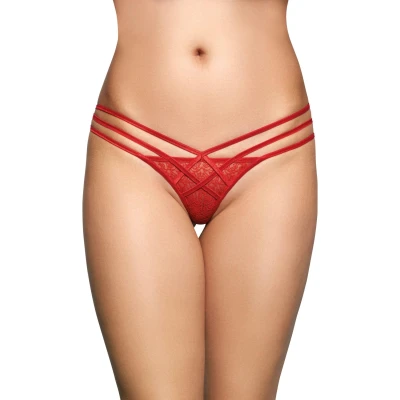 Stringi koronkowe SOFTLINE COLLECTION - G-String 2492, czerwone, błyszczące detale, M/L