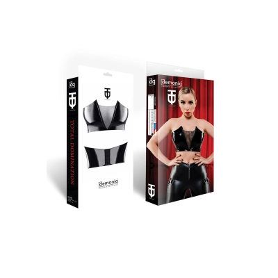 Top DEMONIQ — czarny winyl, ukryte fiszbiny, zapięcie 2-stopniowe XL