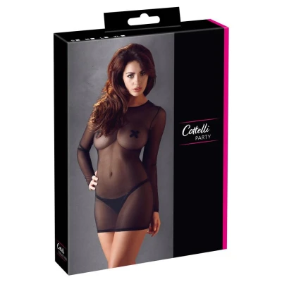 Sukienka obcisła COTTELLI LINGERIE PARTY - czarna, długi rękaw, 90% poliamid