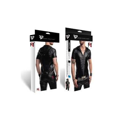 T-shirt REGNES FETISH PLANET – wetlook czarny, kaptur, XXL