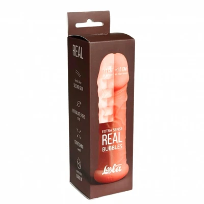 Nakładka na penisa Real Extra Sense, powiększenie 1,5 cm, dwustronna tekstura