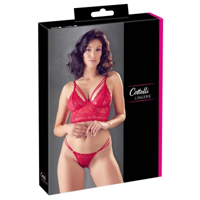 Biustonosz COTTELLI LINGERIE i stringi czerwone L/XL, koronkowe wykończenie, regulowane ramiączka