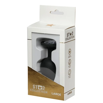 Korek analny L – Star Collection, czarny silikon z przezroczystym kamieniem