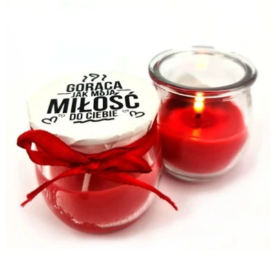 Świeczka zapachowa 30 ml "Gorąca Miłość" - drzewo sandałowe, róża, serwetka ozdobna