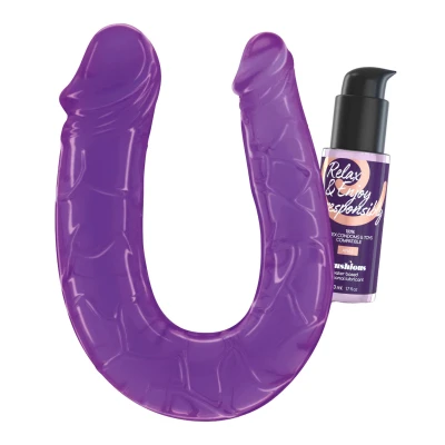 Dildo podwójne Crushious z realistycznym żyłkowaniem, 50ml lubrykant analny, fioletowe