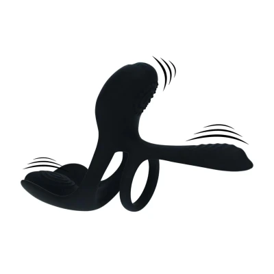 Podwójny pierścień erekcyjny z wibracją - potrójna stymulacja, silikon, wodoodporny