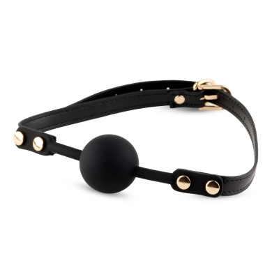 Knebel (Ball Gag) Elegance – silikonowa kulka 4 cm, regulowany pasek z ekoskóry, złote detale