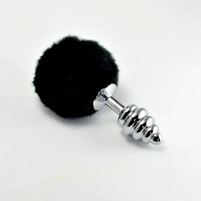 Wtyczka Spiral Pompon, metalowy stop cynku, czarny pompon 8 cm, elegancki design