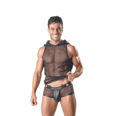 Hoodie ANAIS MEN, Ekoskórne Wykończenie, Szeroki Kaptur, Komfortowa Siateczka