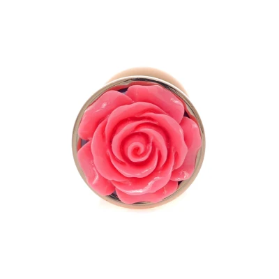Korek analny PLUG ROSE — stal nierdzewna, różowa róża, 2,7 cm średnicy