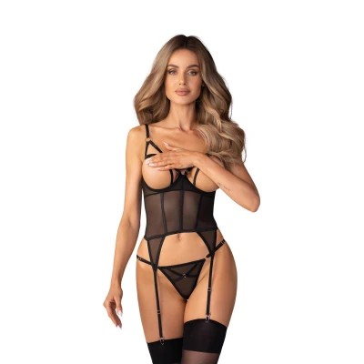 Gorset Euridia OBSESSIVE, regulowane ramiączka, otwarte miseczki, 94% poliamid