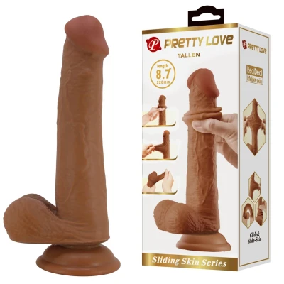 Dildo TPR PRETTY LOVE - TALLEN, 220mm, ruchoma skóra, przyssawka do stabilności