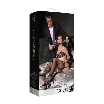 Zestaw do wiązania pod łóżkiem z bonded leather, mankietami i akcesoriami BDSM