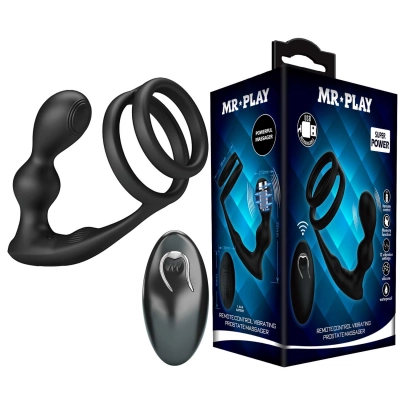 Wibrator analny MR PLAY z pierścieniem – pilot, 12 trybów, USB (silikon)