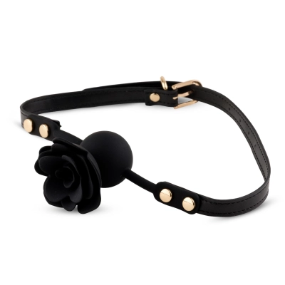 Ball Gag Black Rose – silikonowa kulka 4,2 cm, pasek regulowany 65 cm, złote detale