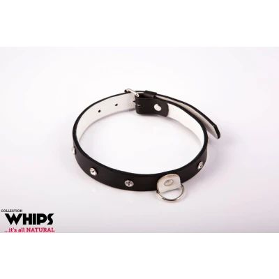 Obroża damka WHIPS, wąska, regulacja 36-42 cm, skóra naturalna, biała