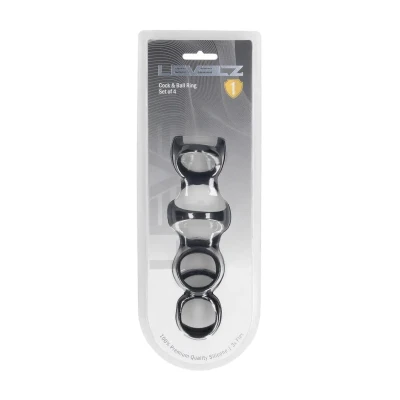 Pierścień erekcyjny, LEVELZ, 4 sztuki, silikon, wodoodporny, rozmiar wewnętrzny 2,9-4,8 cm