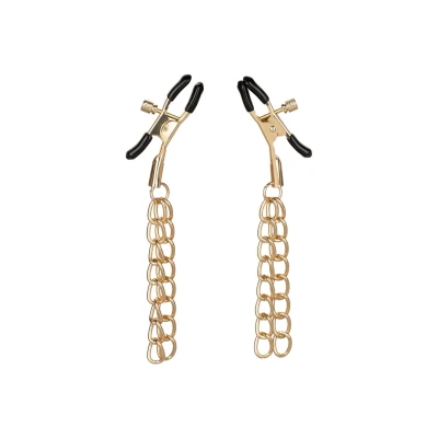 Zaciski na sutki Ride 'em Premium, regulowane z podkładkami PVC, złote łańcuszki