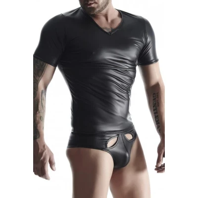 T-shirt męski REGNES FETISH PLANET, wetlook, elastyczny materiał, klasyczny krój