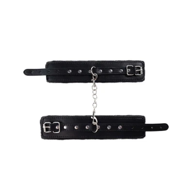 Kajdany na nadgarstki, regulowane, skórzane PU, długość 32 cm, miękki plusz
