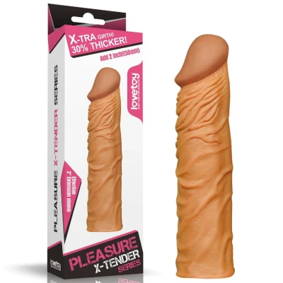 Rękaw przedłużający penisa Pleasure X 2" w kolorze brązowym, długość 7,7 cala, TPE