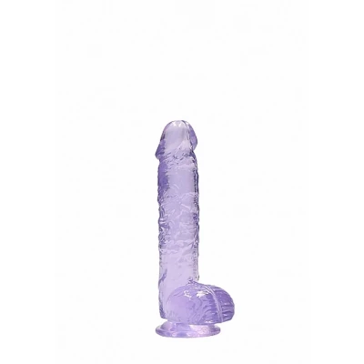 Dildo REALROCK Crystal Clear 17 cm, realistyczne jądra, przyssawka, bez ftalanów