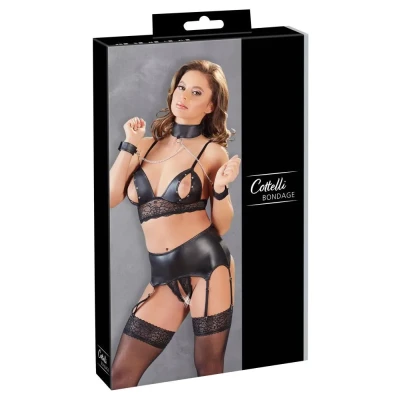 Zestaw do bondage COTTELLI LINGERIE: braletka, obroża, stringi z regulowanymi szelkami