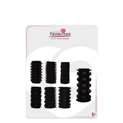Rękawy na penisa All Time Favorites, 7 tekstur, elastyczne, TPE, 4,3-6,8 cm