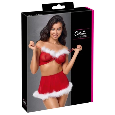 Kostium Świąteczny COTTELLI LINGERIE z topem, spódniczką i stringami, 90% poliamid