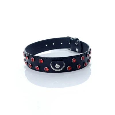 Obroża fetyszyzmu B - Seria - 3 cm, regulowana 36-42 cm, z czerwonymi kryształkami