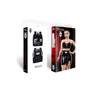 Skirt DEMONIQ – czarne elastyczne PVC, modelujące talię i biodra, ozdobne wycięcie