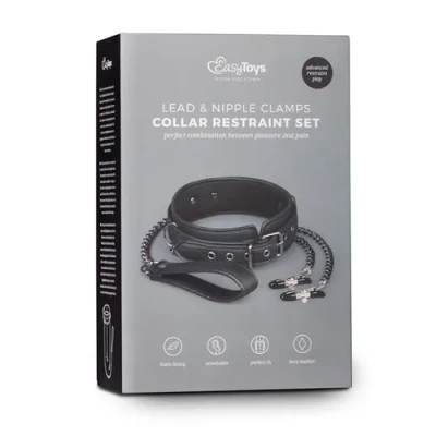 Wiązania - Skórzany Kołnierz z Metalowymi Łańcuchami, Regulowany, Czarny