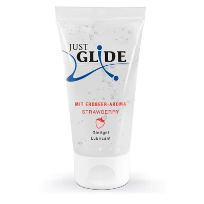 Lubrykant na bazie wody Just Glide Strawberry 50 ml - smak truskawkowy, bezpieczny z prezerwatywami