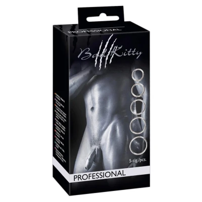 Pierścienie na penisa i jądra Bad Kitty - 5 rozmiarów, stal węglowa, temperatura zmian