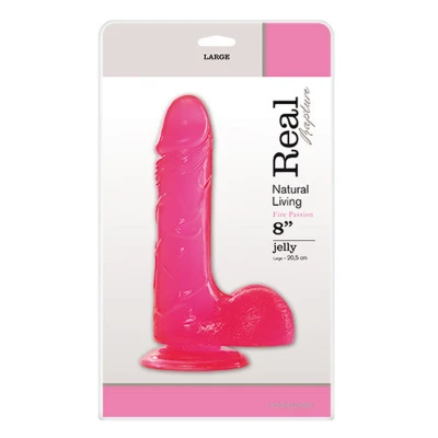 Dildo - Różowe JELLY DILDO REAL RAPTURE 8", PVC, hipoalergiczne, przyssawka