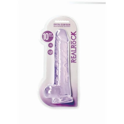 Dildo REALROCK CRYSTAL CLEAR 10” z realistycznymi jądrami, 28 cm, wodoodporne