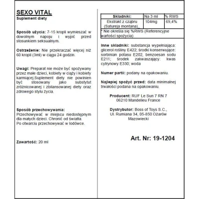 Suplement diety - Sexovital, Krople miłości, 20 ml, Ekstrakt z hiszpańskiej muchy