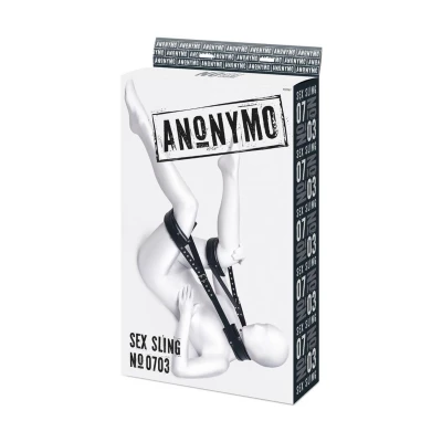 Sling do unieruchamiania nóg Anonymo, PU skóra, z regulowanymi kajdankami, czarny