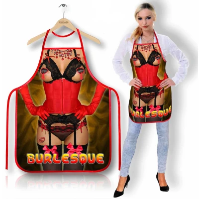Fartuch Burleskowy 151BU - zmysłowy nadruk, regulowane paski, lekki materiał