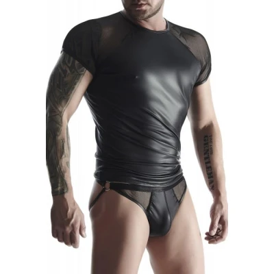 T-shirt męski REGNES FETISH PLANET XXL, wetlook, elastyczne rękawy z siatki