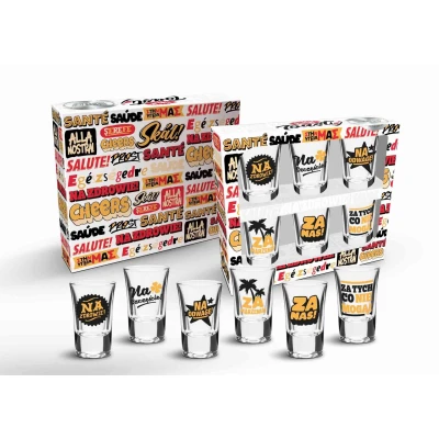 Zestaw kieliszków - TOASTY - 6 sztuk - 35ml - wysokiej jakości szkło, zabawne nadruki