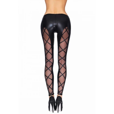 Legginsy wetlook Camiri, tiulowe wstawki, czarne, rozmiar S, wygodne w noszeniu